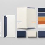 Logo ve kurumsal kimlik çalışmasını gösteren kartvizit, renk paleti ve broşür mockup düzeni
