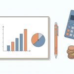 Reklam bütçesi belirleme kavramını anlatan hesap makinesi, madeni para ve grafik çizimi