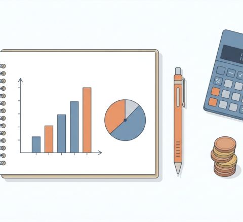 Reklam bütçesi belirleme kavramını anlatan hesap makinesi, madeni para ve grafik çizimi